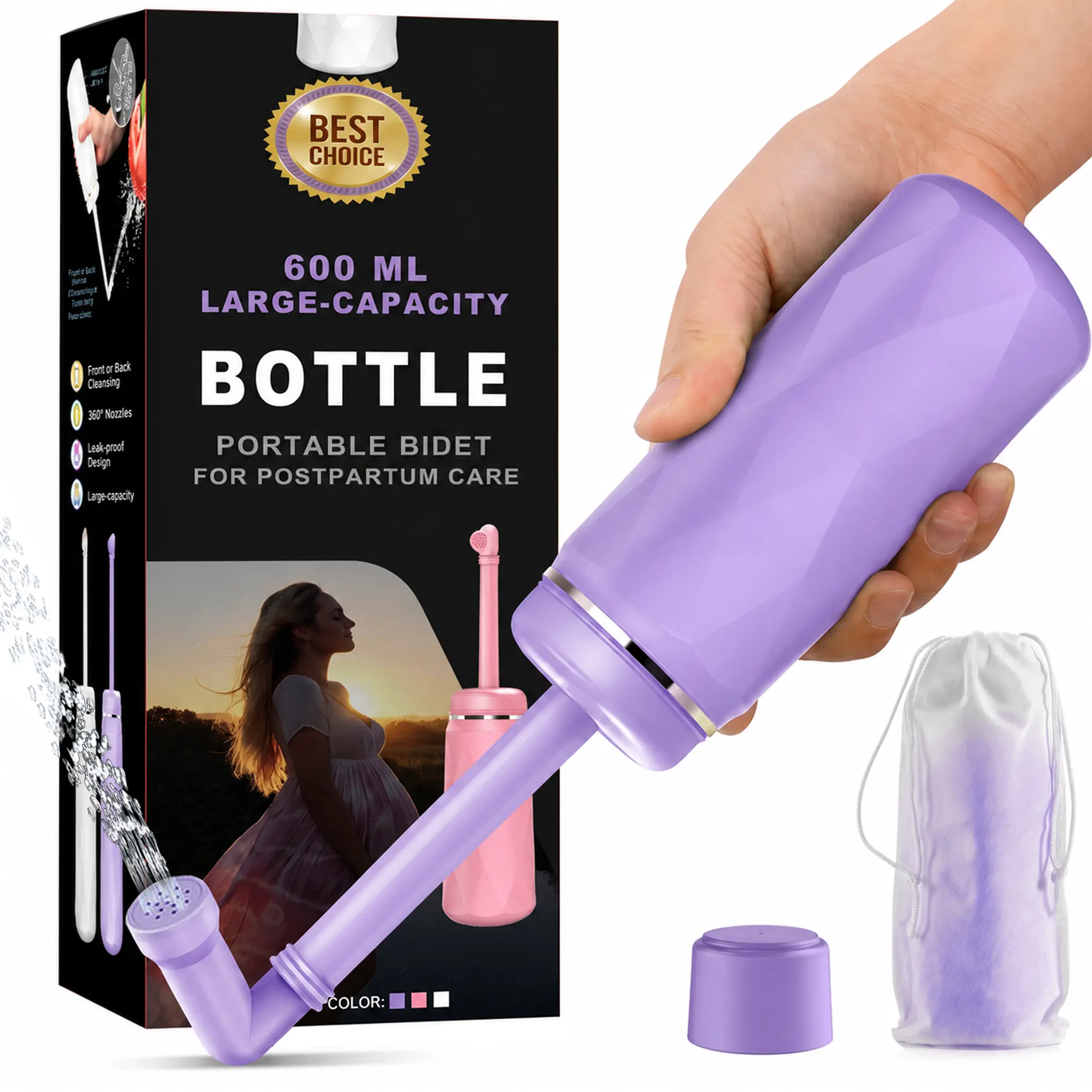 Manual Squeeze Handheld Bidet Sprayer - Portable Travel Toilet Sprayer, Intimate Personal Care Cleaner for Adults, Handheld Bidet Sprayers