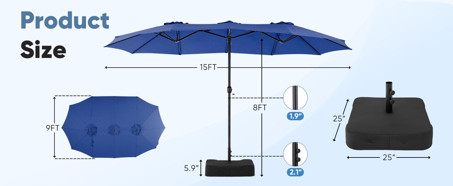15ft Large Patio Umbrella with Base Included, Rectangle Table Umbrella Outdoor Patio, Outside Umbrellas for Deck, Market, Backyard 15ft Large Patio Umbrella with Base Included, Rectangle Table Umbrella Outdoor Patio, Outside Umbrellas for Deck, Market, Backyard
