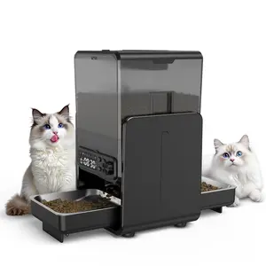 【Spine Protector】CityFlee Automatic Pet Feeder with 5G/2.4Ghz WiFi, 5L/20Cups, Dual Bowls, Timed and Voice Call for Small Pets, Multiple Cats, Small Dogs