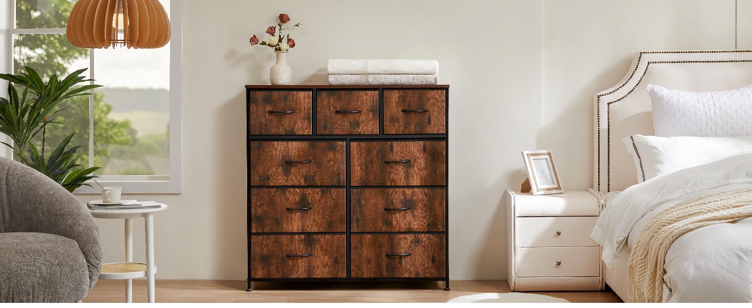 【New Color】Cupboards Cabinets Dresser - with 9 Drawers, Bedroom  Organizer, Steel Frame and Wood Top for Bedroom, Closet, Entryway