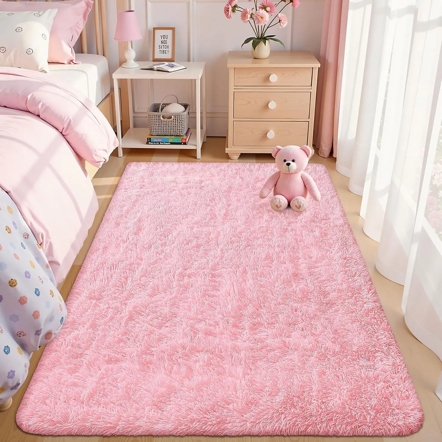 8x10 Area Rugs for Living Room Bedroom: Ultra Soft Fluffy Shag Rug Upgrade Non-Slip Non-Shedding Large Fuzzy Plush Carpet Indoor Floor Carpets for Kids Room Playroom Nursery Dorms Home Decor Pink, Rugs For Bedroom