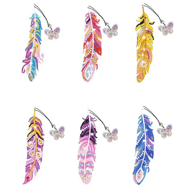 DIY Diamond Arts Colorful Painting Kit, Feather Design Bookmark, 6 Counts/set DIY Decorative Bookmark, DIY Decorative Accessories for Book Lovers, Craft