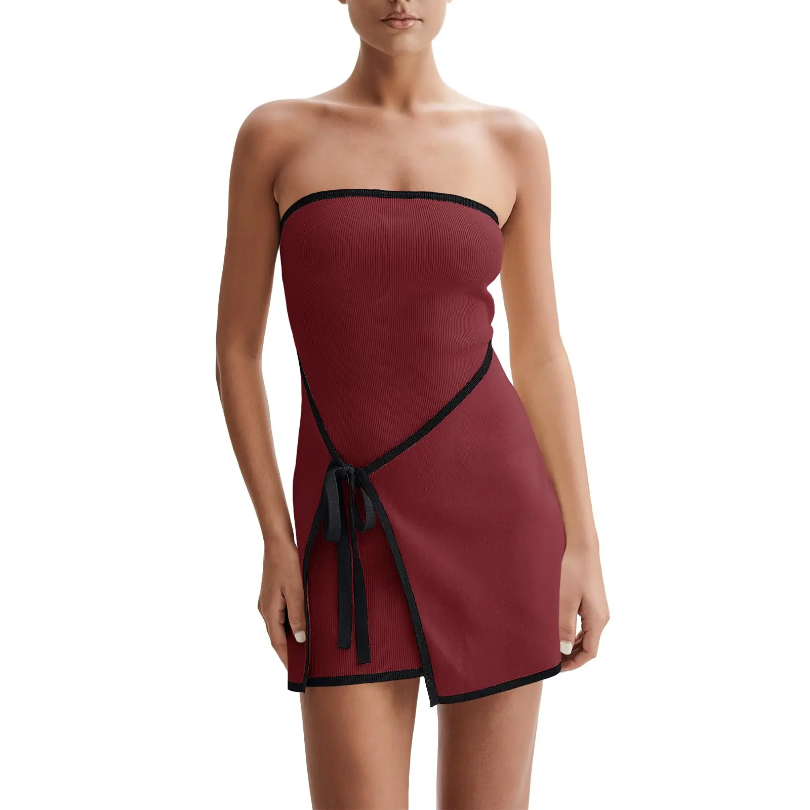 Wenrine Women's Sexy Tube Top Dress Strapless Self Tie Wrap Asymmetrical  Hem Knit Summer Party Mini Dresses - TikTok Shop