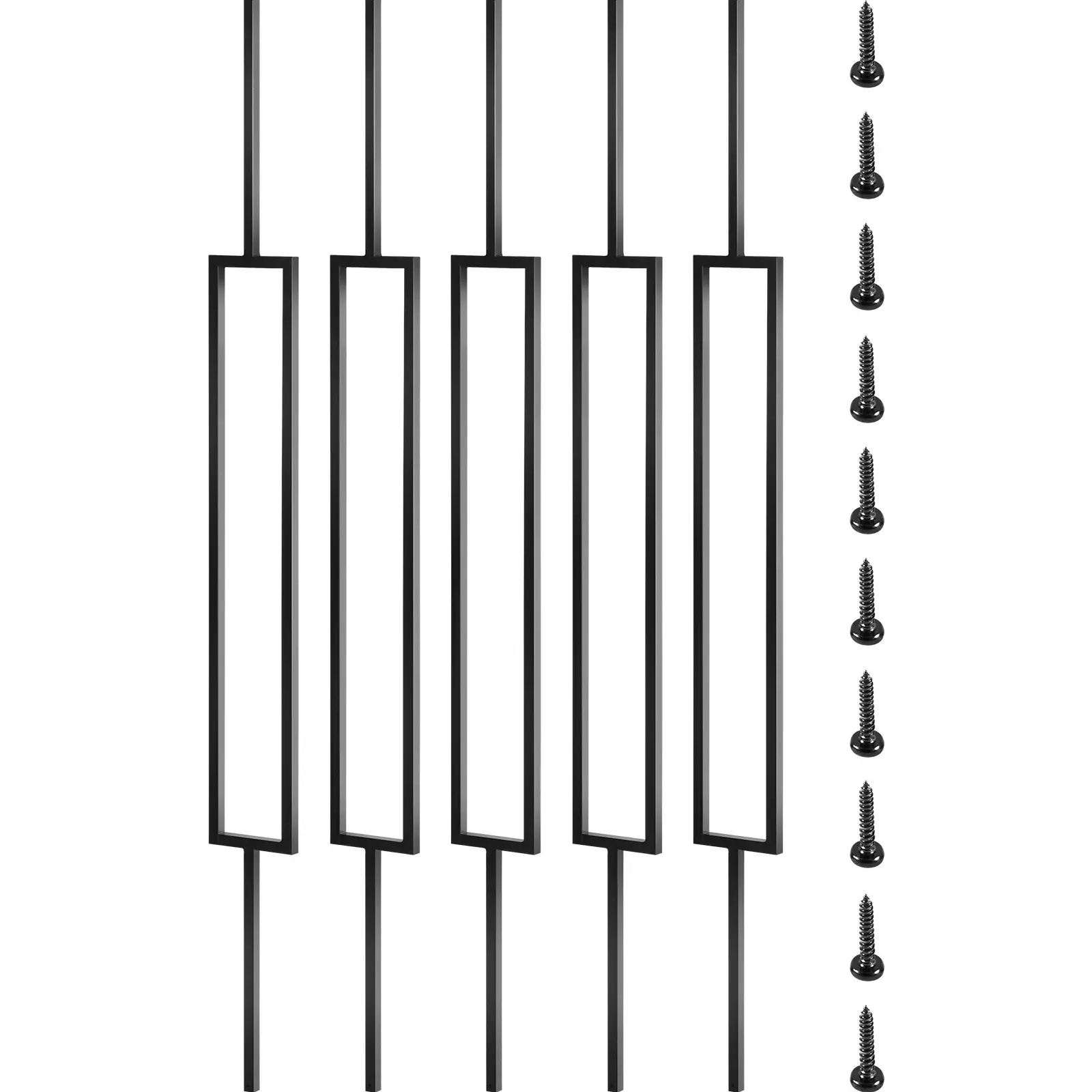 10-Pcs Metal Deck Balusters – 44"x0.5" Iron Staircase Spindles with Screws, Heavy-Duty Railings for Wood/Composite Decks, Stylish Black Outdoor Porch & Stair Balusters