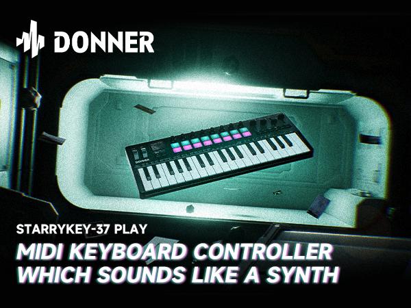 Donner STARRYKEY-37 PLAY MIDI Controller, 37 Key Portable with 128 Voices 16 RGB Pads USB Wireless 4 DAW Software 40 Courses