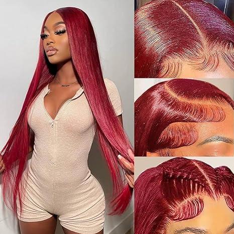 [30Inch for Only $109] Hot Star 27# Honey Blonde Colored Red Color 613# Blonde Color 99J Burgundy Color Ginger Color and P4/27 Highlight Color Human Hair Frontal Wigs Straight 180% 13x6 HD Transparent Lace Front Human Hair Wigs For Women