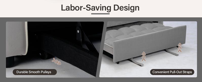 [JumpstartSale]EBELLO Velvet Convertible Pull Out Sofa Bed, 3-in-1 Loveseat Sleeper with Adjustable Backrest, Modern Futon Couch with 2 Pockets, Small Love Seat Sofas for Living Room, Bedroom, Apartment, Off White