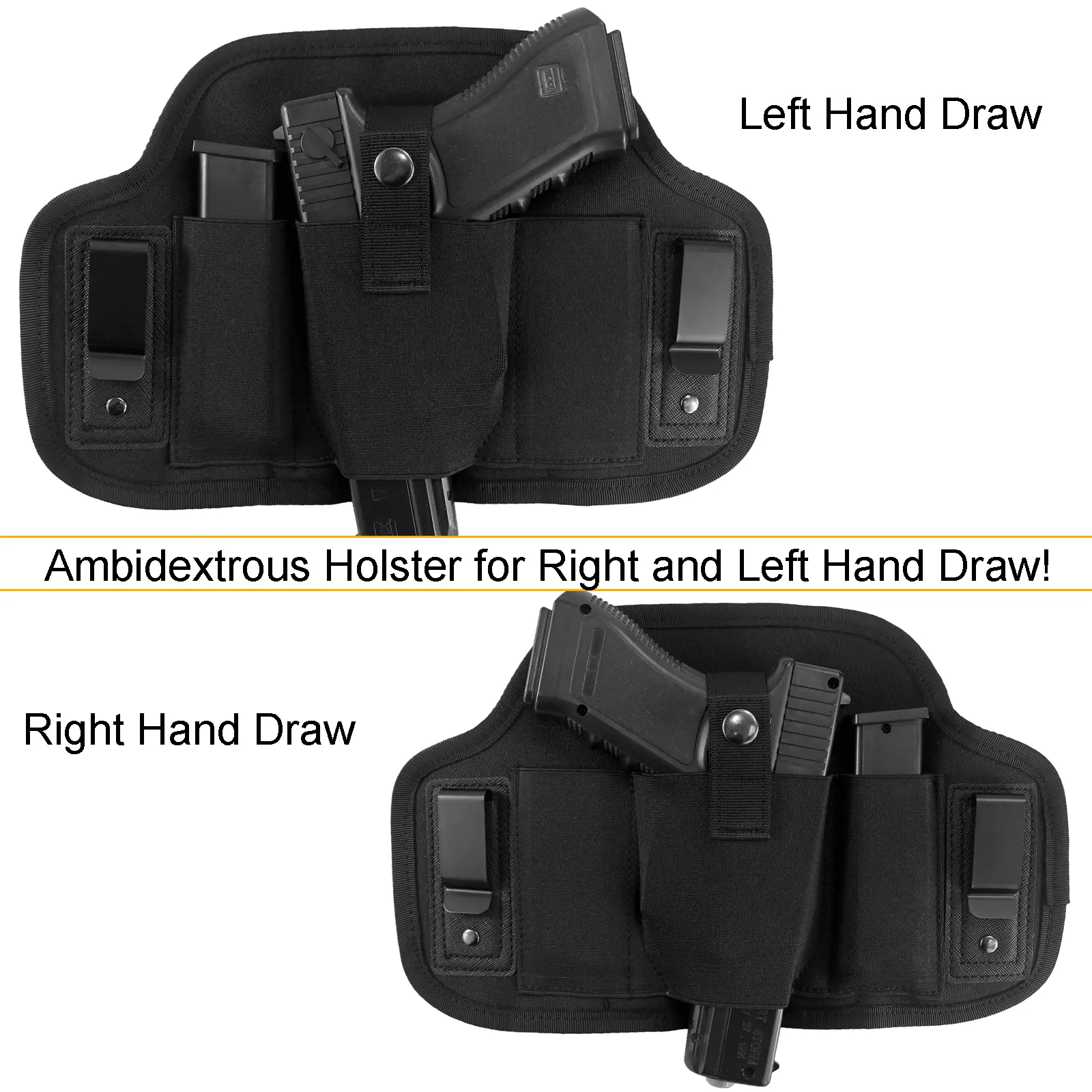Unisex IWB Pancake Gun Holster for Adults - Ambidextrous Concealed Carry Holster with Guard, 2 Sewn-In Mag Pouches for Subcompact to Full Size Handguns (Hunting, Outdoor Equipment), Unisex Names