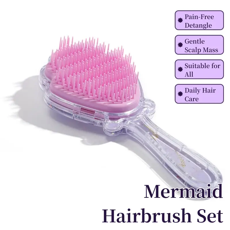 Soft Bristle Mermaid Brush – Painless Detangling + Soothing Scalp Massage