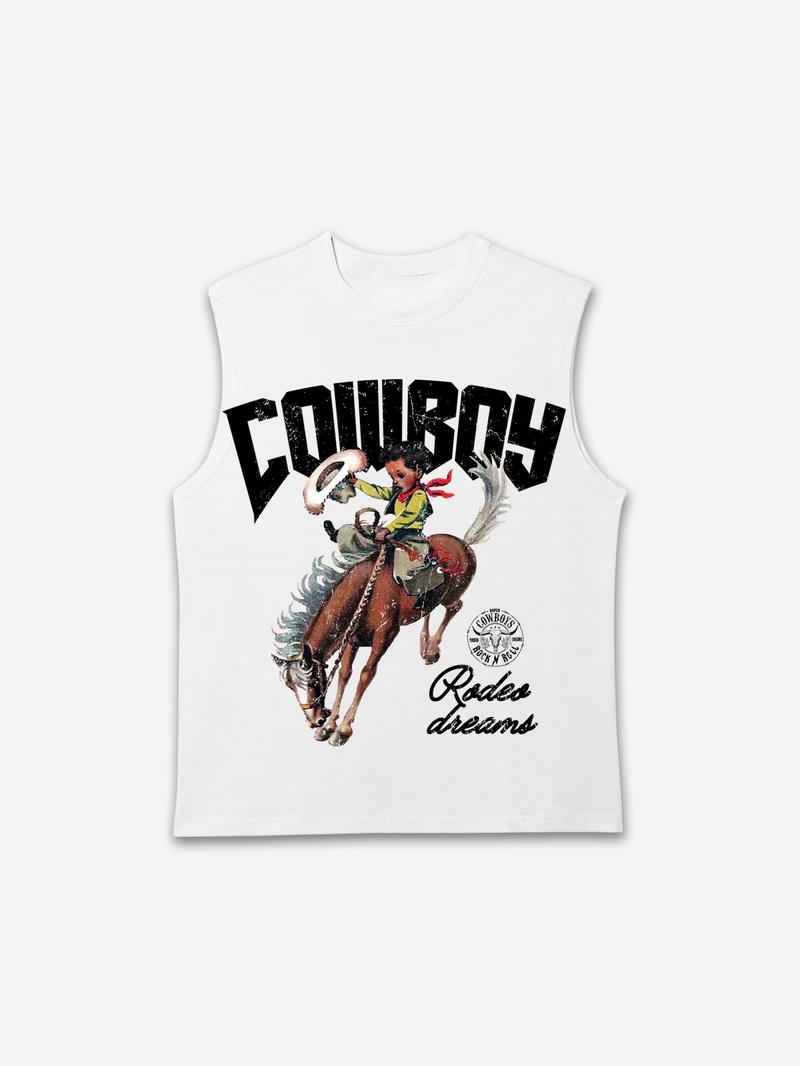Sopula Studio Men's Cowboy Rodeo Dreams Print Graphic Tank Top Sleeveless Casual Crewneck Workout Tanktop Horse