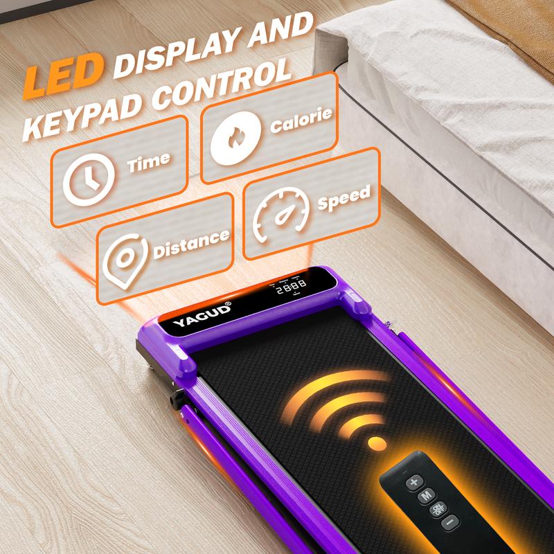 【Adjustable Incline】 YAGUD Foldable Treadmill, Low-Noise Motor Walking Pad, 265lbs Weight Capacity, Remote Control & Wheels for Easy mobility, Comes with Free Resistance Bands, Dual Shock-Absorption System