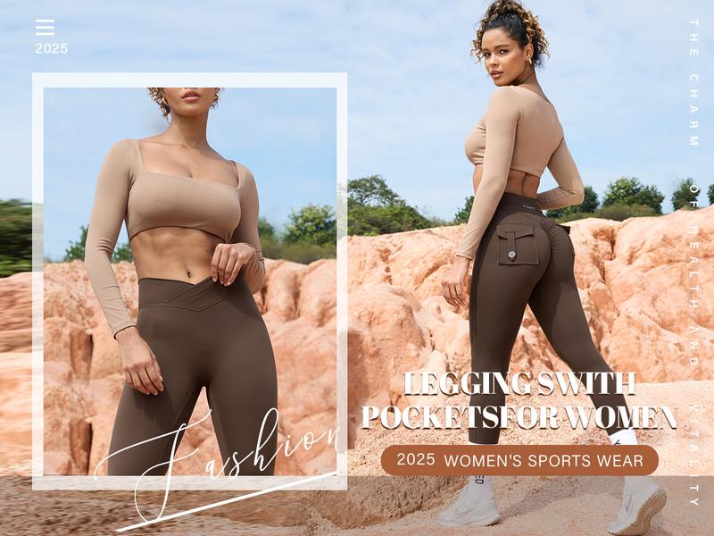 YEOREO Leggings with Pockets for Women Charm Leggings Workout Leggings for Women V Cross Waist Butt Lifting Gym Yoga activewear exercise walking Sports Bottoms Fitness Training Pant