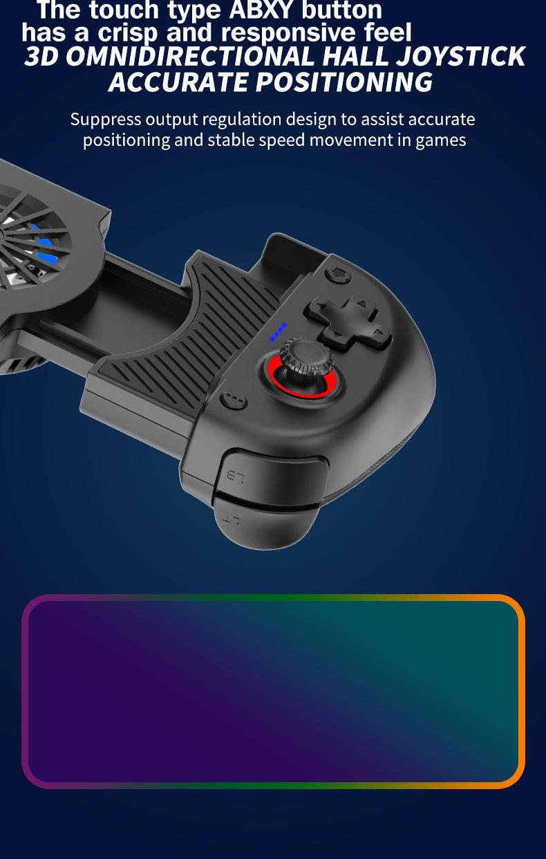 Mobile Phone Gaming Controller Wireless Bluetooth-Compatible Telescopic Gamepad with Cooling Fan for Switch/Android/PC