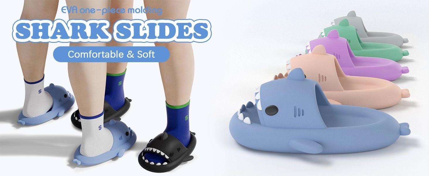 Shark Slides for Women and Men Novelty Pillow Slippers Open Toe Shark Sandals Cushioned Cloud Slides Shark Slides for Women and Men Novelty Pillow Slippers Open Toe Shark Sandals Cushioned Cloud Slides