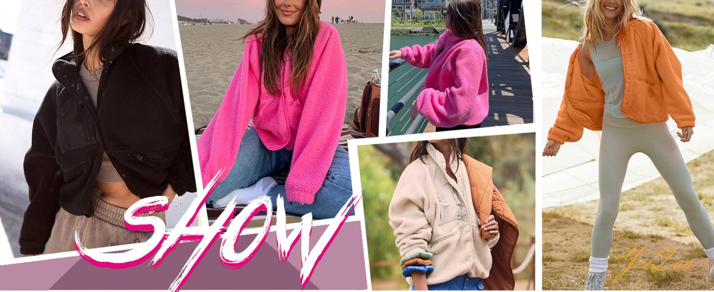 YeeZaa Women's Cropped Sherpa Lined Fleece Jacket 2026 Spring Warm Button Down Fuzzy Coats Shacket Outerwear with Pockets SpringStatements