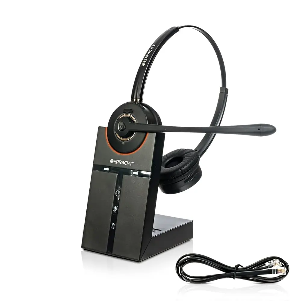 Spracht Wireless DECT Headset - For Home & Office Use, 350FT Range, 21-Hour Talk, Lightweight, Dual Ear, Noise Cancellation