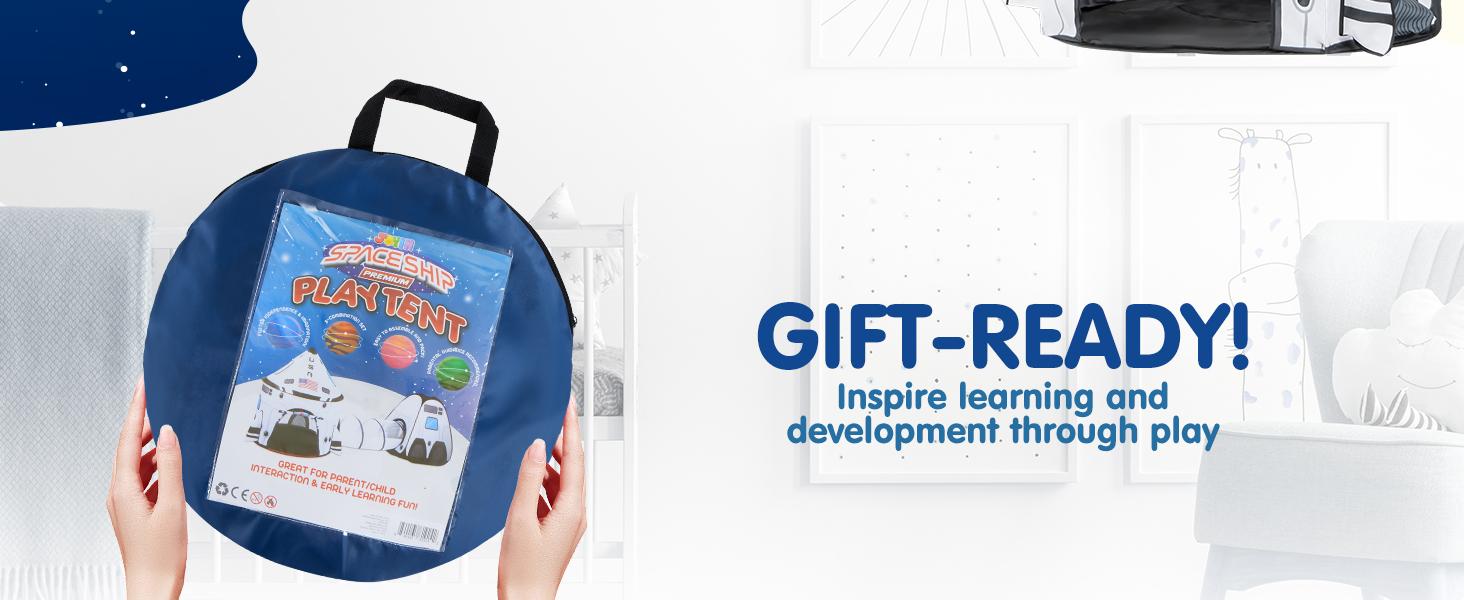 White Rocket Ship Pop up Play Tent with Tunnel and Playhouse Indoor Outdoor Spaceship Tent Set, Christmas Gifts for Kids Outdoor Play Toy Boys  easter gifts for kids