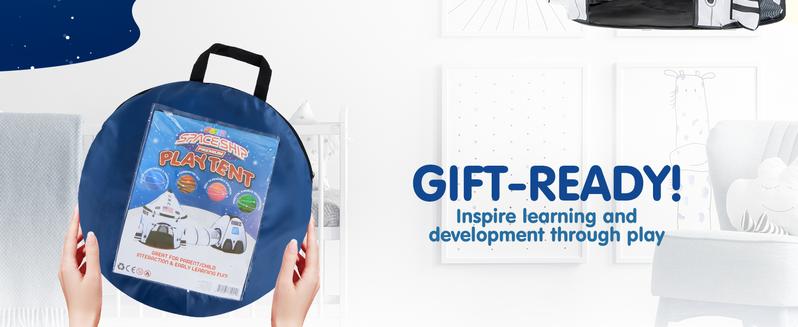 White Rocket Ship Pop up Play Tent with Tunnel and Playhouse Indoor Outdoor Spaceship Tent Set, Christmas Gifts for Kids Outdoor Play Toy Boys Valentine's Day Gifts for Kids