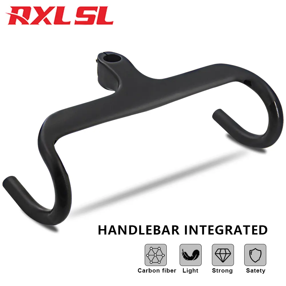 RXL SL Carbon Fiber Road Bicycle Handlebar - 1-1/8" Integrated Drop Bar, Stiff, Anti-Shock, UD Matte Finish, 400/420/440*90/100/110/120mm Cycling Handlebars