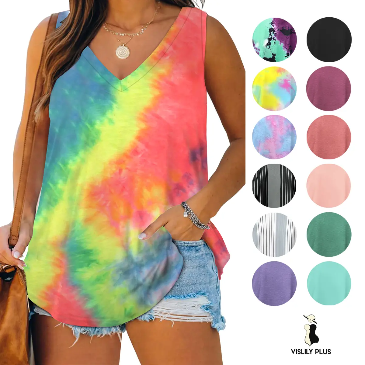 Womens Plus Size Tank Tops Summer V Neck Shirts Casual Sleeveless Loose Fit Tees Tunic Soft Stretchable Breathable Chic Solid Color Floral Print XL-6XL KPS5031 woman