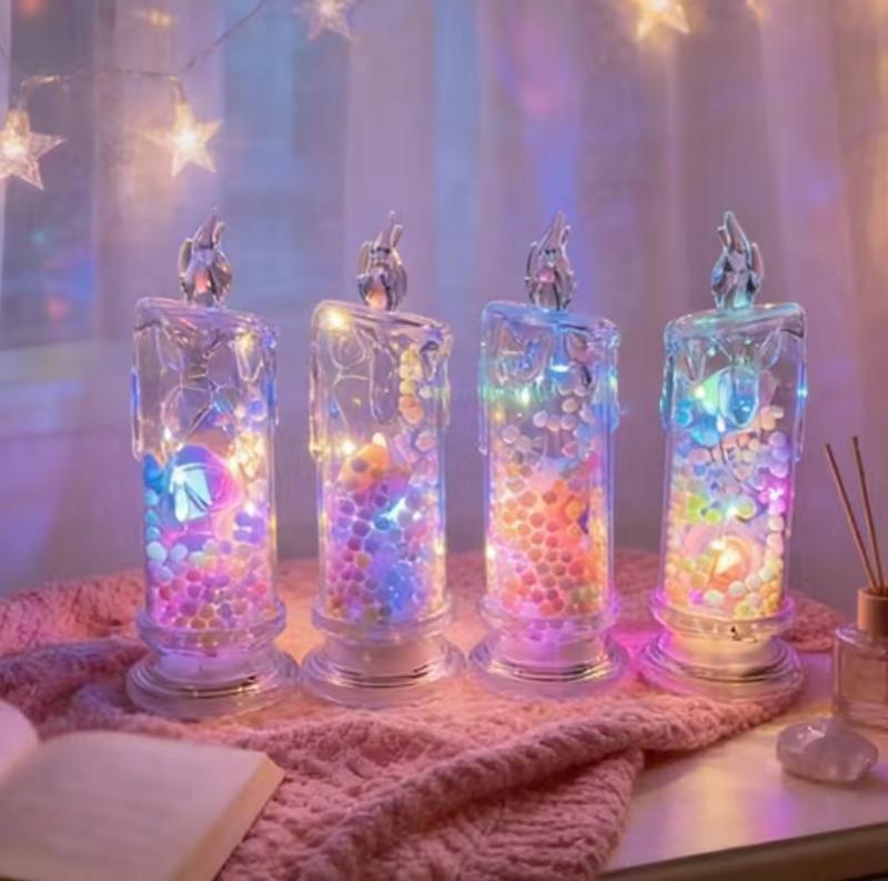 Set of 4 Multicolor Rose Flame-Free Candles Creative Ambiance Romantic Candles LED Realistic Electronic Candles with Preserved Flowers Night Light Decorative Piece Valentine's Day, Halloween, Christmas Gifts Wedding & Proposal Decorations