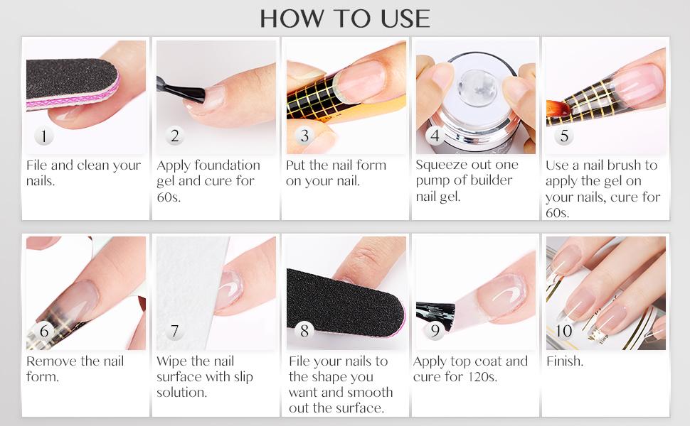 SAVILAND Builder Nail Gel with Air Cushion Design, Clear Hard Gel for Nails Extension Gel, Builder Base Nail Gel & Strengthener Gel Nail Art Manicure Set with 100pcs Nail Forms and Acrylic Brush Nail Care Nail Polish Cutics Cosmetic