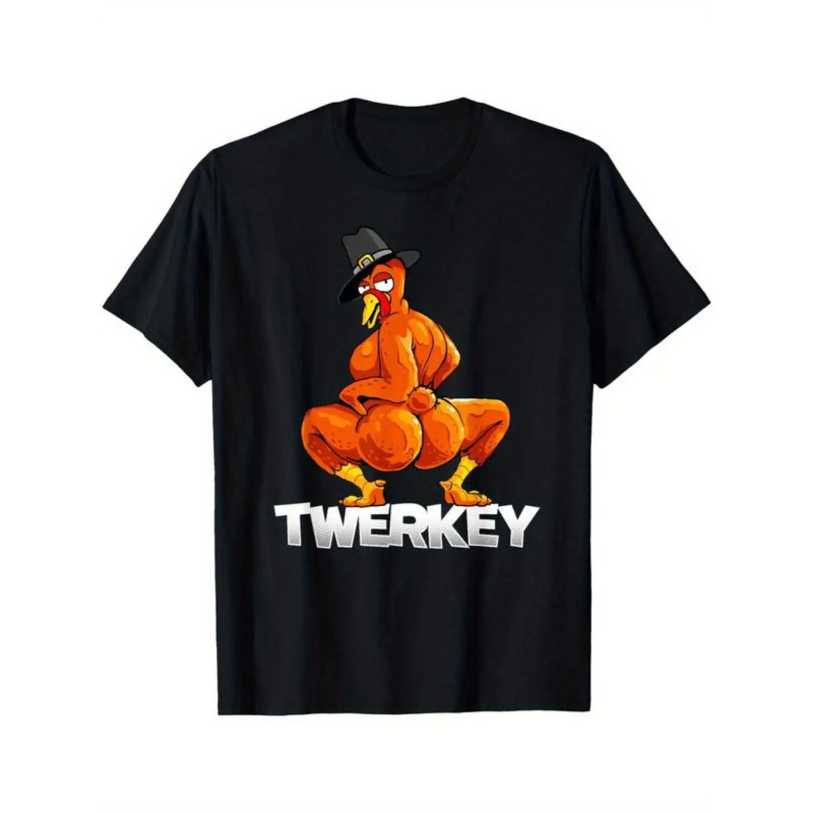 Fitted Turkey Graphic Sports Top, Made in USA, Casual Wear, Scoop Neck, Cold Wash T-Shirt for Thanksgiving (Sports & Outdoor Apparel)