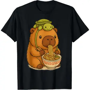 Capybara Anime Ramen Turtle Funny Graphic Kawaii Capibara T-Shirt