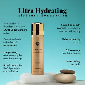 Jerome Alexander AirBrush Ultra Hydrating Foundation Concealer Makeup - Matte Silky Smooth Lightweight Formula with Hyaluronic Acid & Vitamin C for Dry Skin