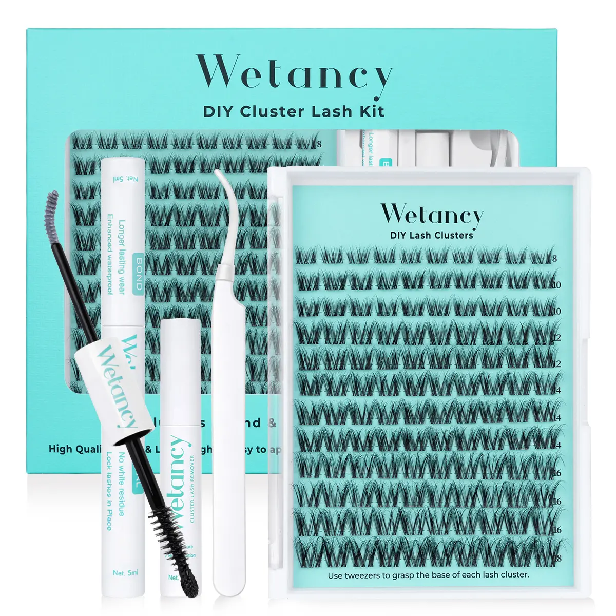 Wetancy Wildlace Lash Extension Kit - Manga Cluster Lashes with Waterproof Long-Lasting Bond, Soft Fluffy Lashes for Beginners