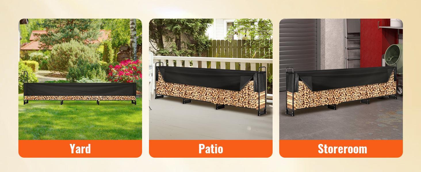 VEVOR 12.7FT Outdoor Firewood Rack with Cover, 152x14.2x46.1in,Heavy Duty Firewood Holder & 600D Oxford Waterproof Cover for Fireplace, Patio, Indoor/Outdoor Log Storage Rack for 3/4 Cord of Firewood Organiser Room VEVOR 12.7FT Outdoor Firewood Rack with Cover, 152x14.2x46.1in,Heavy Duty Firewood Holder & 600D Oxford Waterproof Cover for Fireplace, Patio, Indoor/Outdoor Log Storage Rack for 3/4 Cord of Firewood Organiser Room