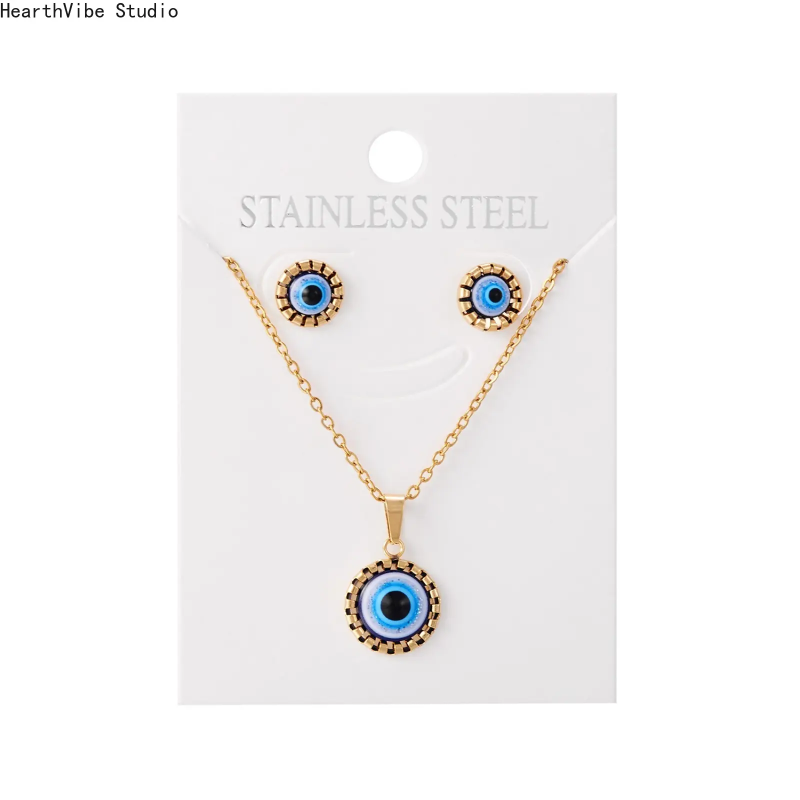 2Pcs Turkish Evil Eye Jewelry Set for Women | 14K Gold Plated NazarProtection Necklace & Huggie Earrings Pack, Hypoallergenic Spiritual Amulet Gift