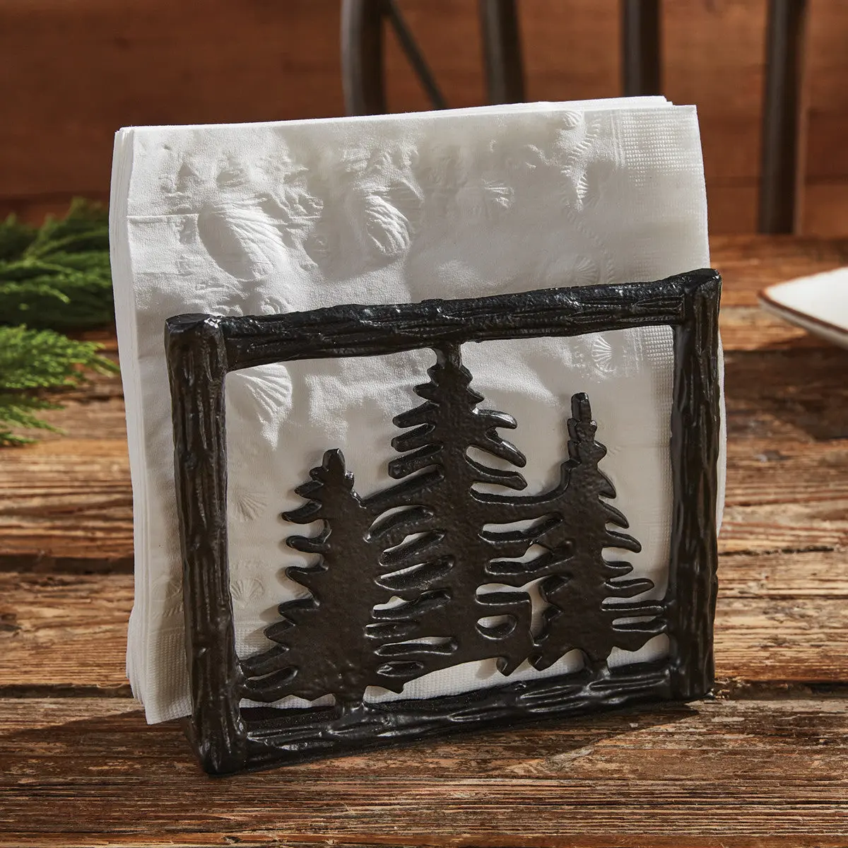 Forest Tops Napkin Holder, Rustic Evergreen Scene Wipe Storage Container, 5x5 in Bathroom Home Supply Gadget, Bathroom Decoration Supplies