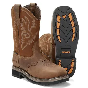 Men's Western Cowboy Boots Waterproof Square Toe Steel/Soft Toe Work Boots Men's Safety Toe Leather Work Boots (Sports & Outdoor)(Sports & Outdoor)