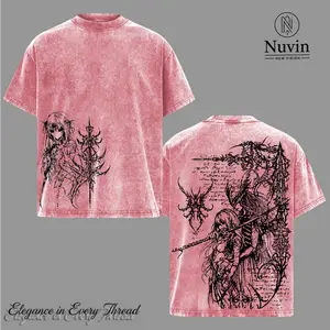 Dark Fantasy Warrior Y2K Vintage Washed T-Shirt Sweatshirt Hoodie Unisex Oversized Heavyweight Cotton Tee, Gothic Anime Knight Girl Graphic Shirt, Medieval Aesthetic Streetwear Acid Wash Top Gift for Fantasy Fans
