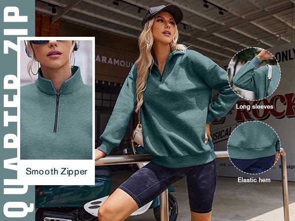 Zeagoo Live Womens Oversized Sweatshirts Half Zip Pullover 2024 Fall Trendy Fashion Outfits Drop Shoulder Tunic Pullover Tops Christmas Hoodie Baggy