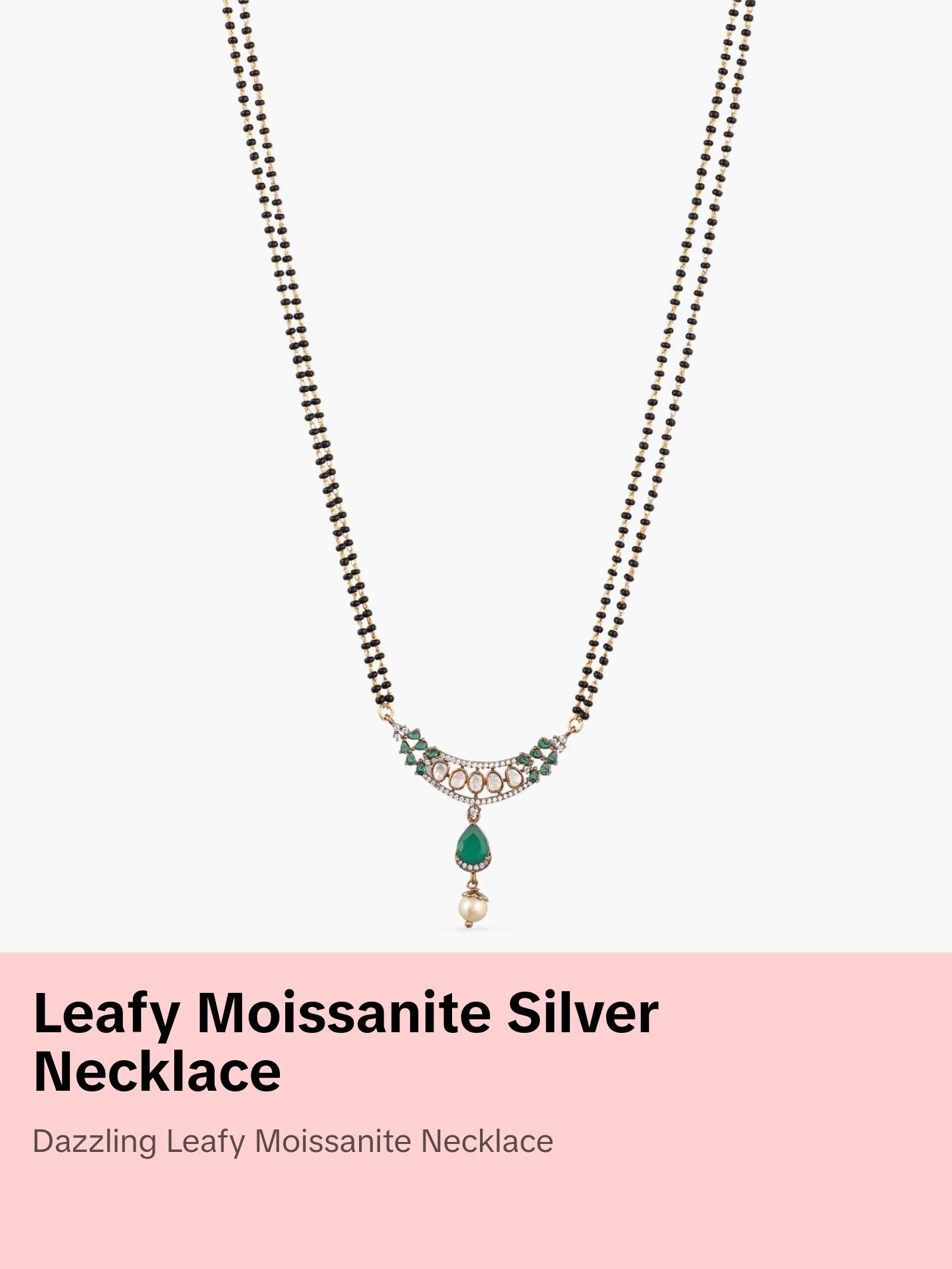 Leafy Moissanite Silver Mangalsutra Necklace