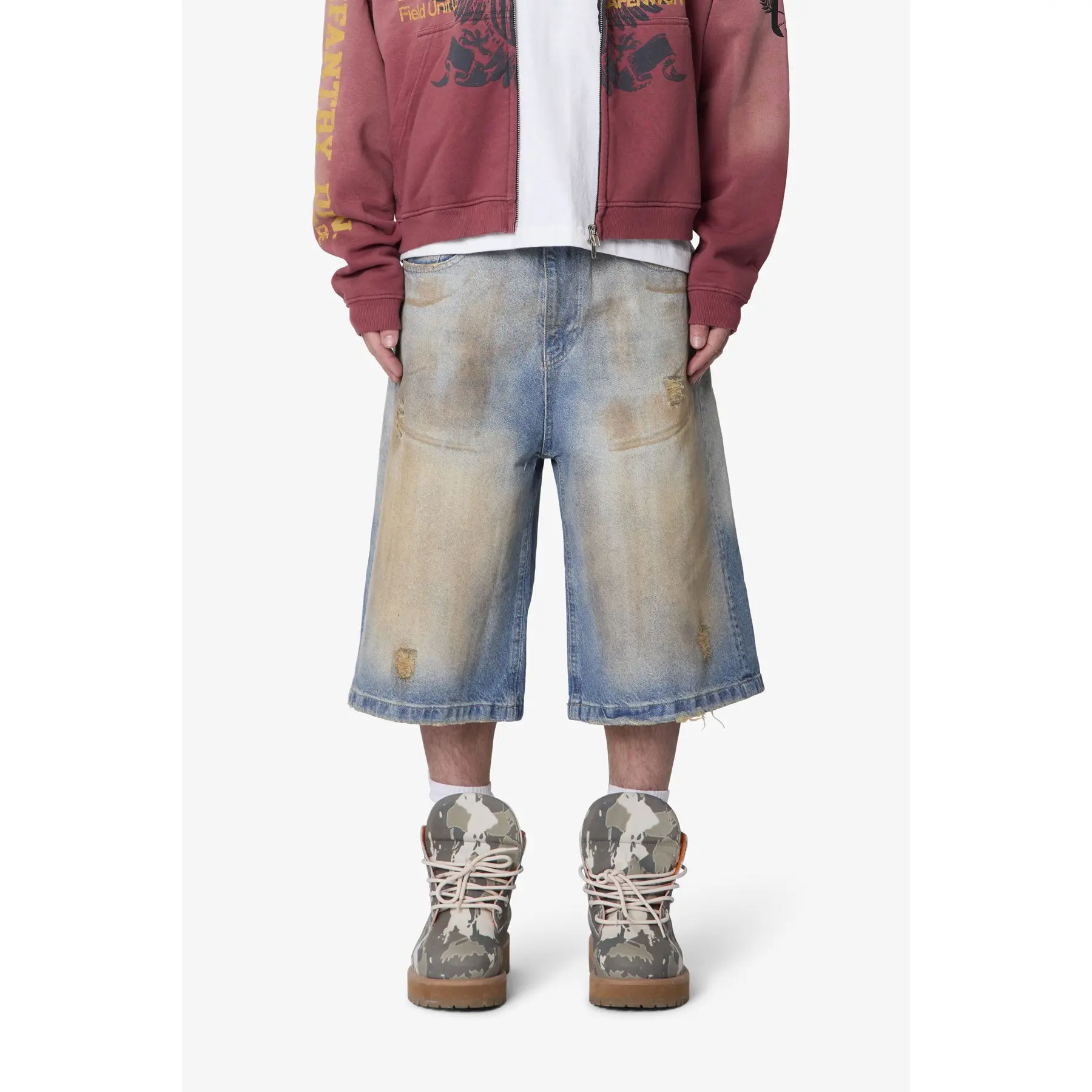 mnml Ultra Baggy Dirty Denim Shorts - Washed Blue