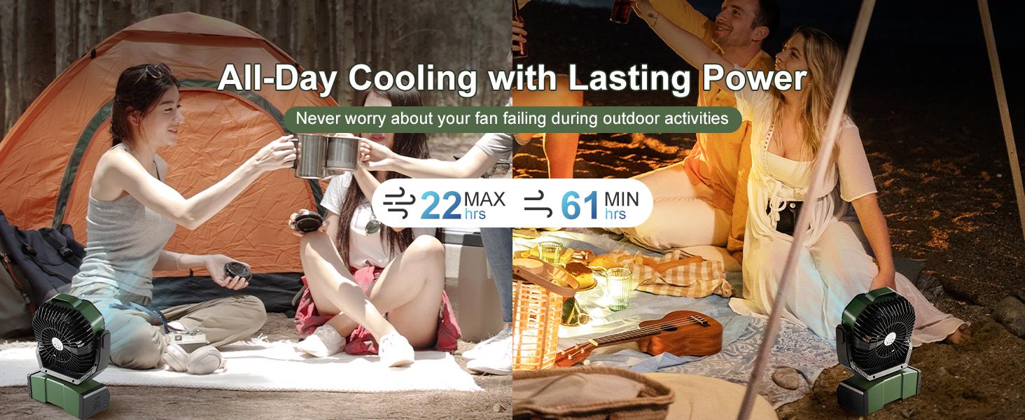 Odoland 40000mAh Camping Fan with LED Light, Battery Operated Oscillating Desk Fan with Remote & Hook, Rechargeable Outdoor Tent Fan with Timer for Hurricane Power Outage Travel Jobsite RV