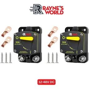 Rayne's World (2 Pack) 30-300 Amp Heavy Duty Circuit Breaker DC 12-48V with Connection Kit - Car Audio, Marine, Truck, Trolling Motor, Stereo, RV, Solar Power
