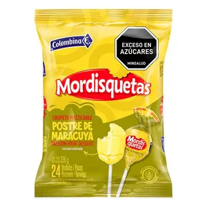 Colombina Mordisquetas - Chupeta Masticable Maracuya Flavored Lollipops - pack 24