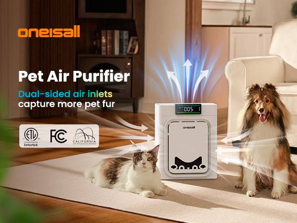 oneisall air purifiers for home pets, 3-in-1 Washable HEPA Filter, Covers up to 2200 Ft², Dual-Sided Filter with 220g Activated Carbon, Pet-Friendly Design – Pet Lock, Allergen Relief & Odor Removal