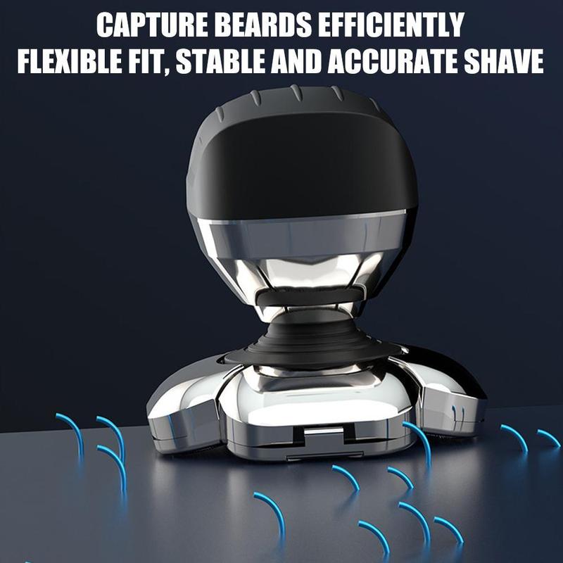 6-in-1 Electric Head Hair Shaver Mens Cordless Rechargeable Wet/Dry Skull & Bald Head Waterproof Razor with Rotary Blades, Clippers, Nose Trimmer, Brush, Massager Home&Travel Valentine Gift