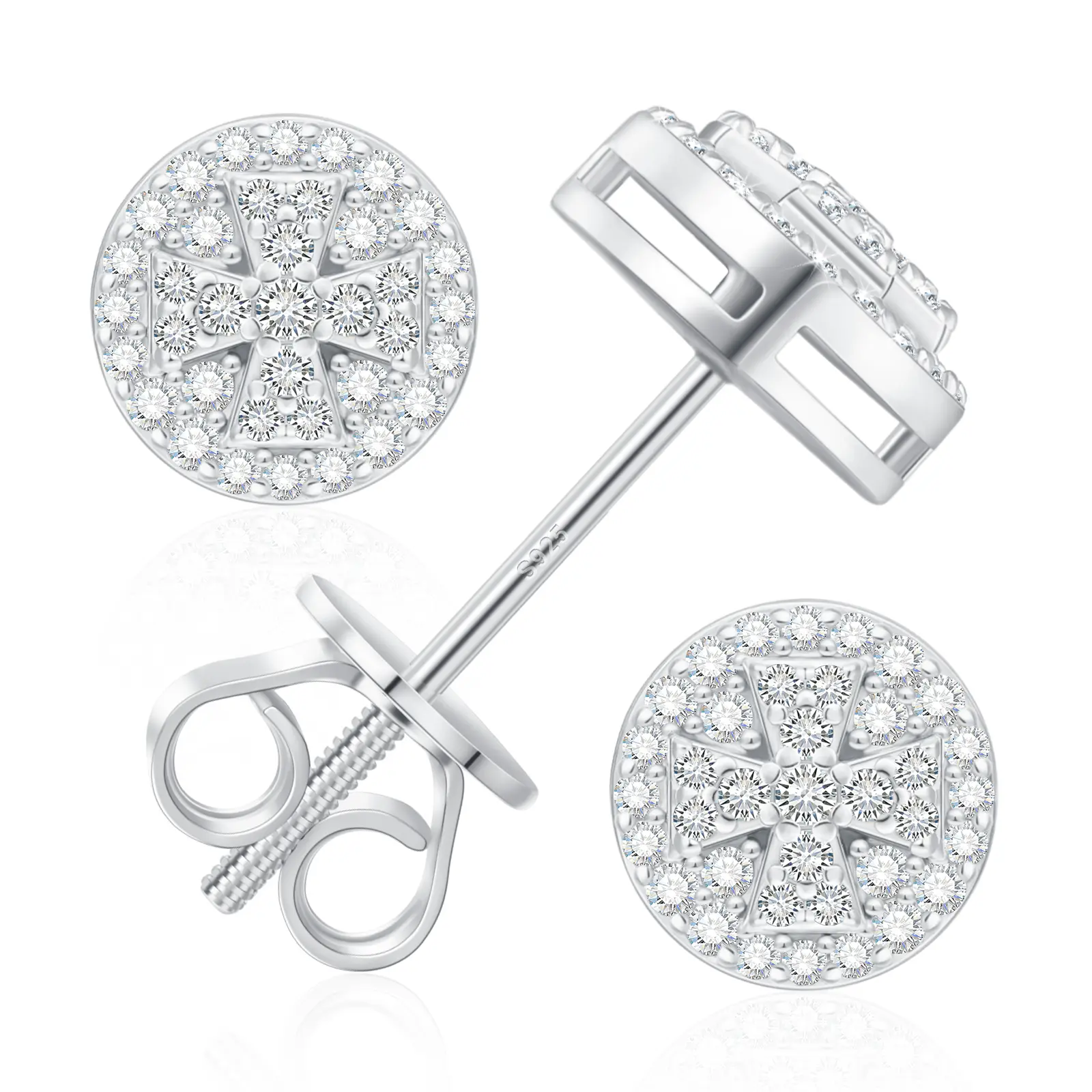 Malta Cross Earrings UCCIYO Lab-Created Moissanite Earrings For Women S925 Sterling Silver Stud Earring Men Hip Hop Jewelry Couple Gift summerwins【#E615】