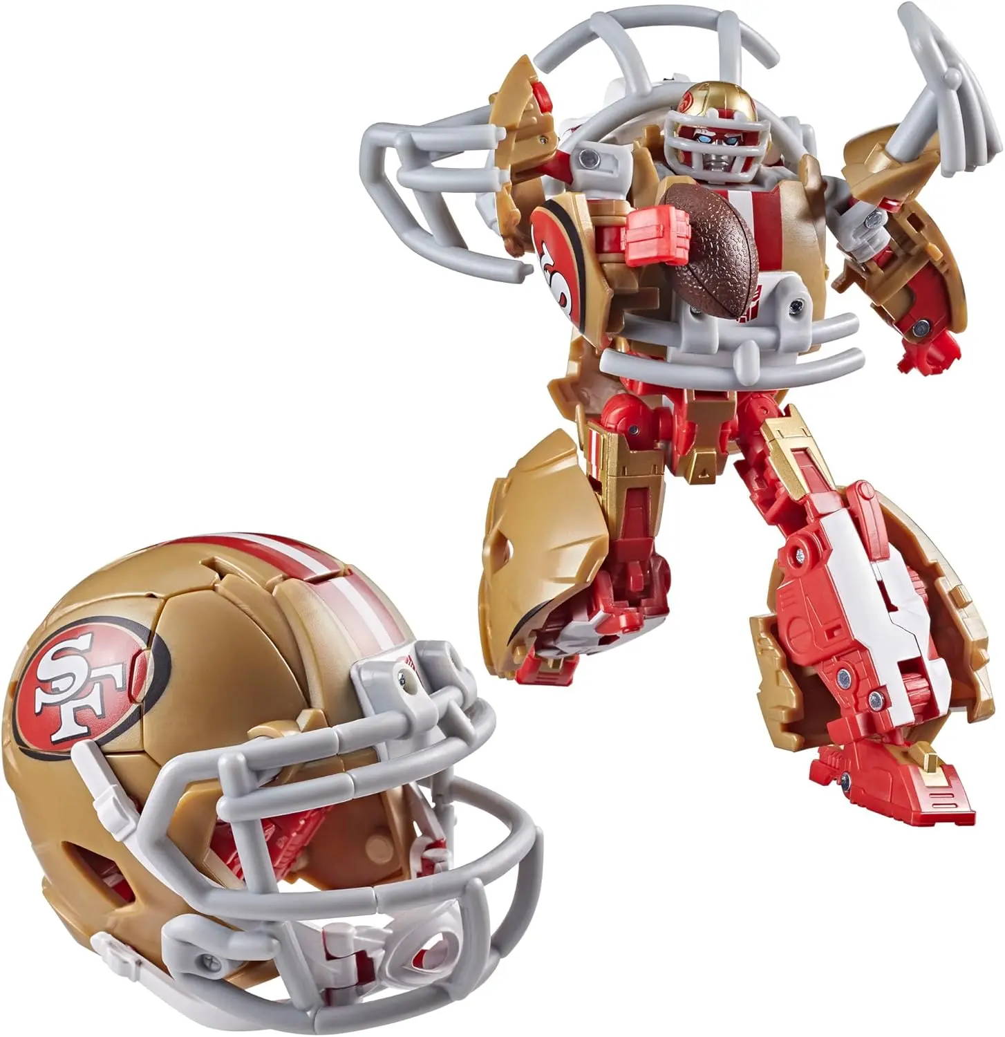 Transformers NFL San Francisco 49ers Goldrush, 5.5-Inch Robot Action Figure Changes to Helmet, Collectible Football Toys, 8+