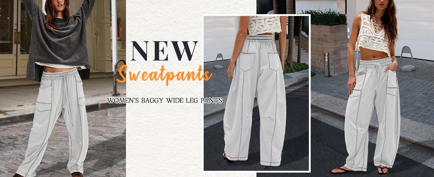 SCUSTY Womens Barrel Sweatpants High Waisted Wide Leg Pants Drawstring Athletic Baggy Pants Lounge Sweats