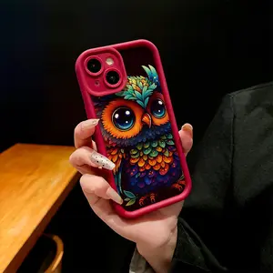 Stylish Phone Case Featuring a Fantasy Design of a Rainbow-Feathered Owl with a Matte Finish And Stepped Groove Pattern, Suitable for Various for iphone Models Including 17 16 15 14 13 12 11 PRO MAX PLUS,AIR Mini SE Xs Max, Making It a Great Gift Option.