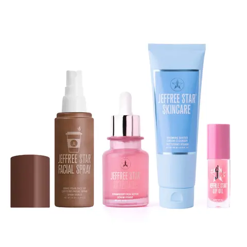 Korean Skincare 4pc Bundle: Wake Your Face Up Caffeine Mist, Strawberry Dew Serum, Wyoming Winter Cream Cleanser, Lip Oil 'C*NT'