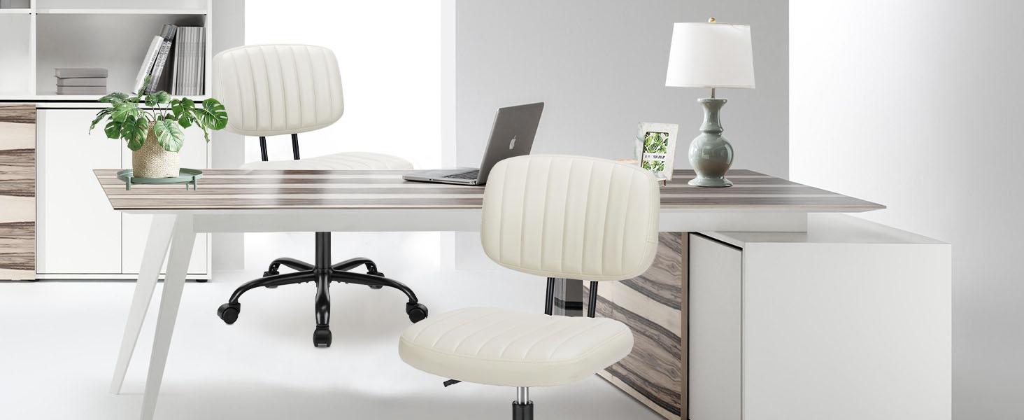 Furnest Compact Office Chair Height Adjustable Rolling Swivel Desk Chair with PU Leather, Armless Task Chair for Small Spaces, Home, Bedroom