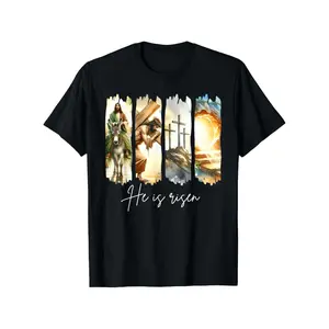 He is Risen Christian Cross Bible Verse Happy Easter T-Shirt | Unisex, Casual Style, Loose Fit, Crew Neck, Slight Stretch Fabric, Perfect for Spring, Valentine'S Day, St Patrick'S Day, Graduation Season